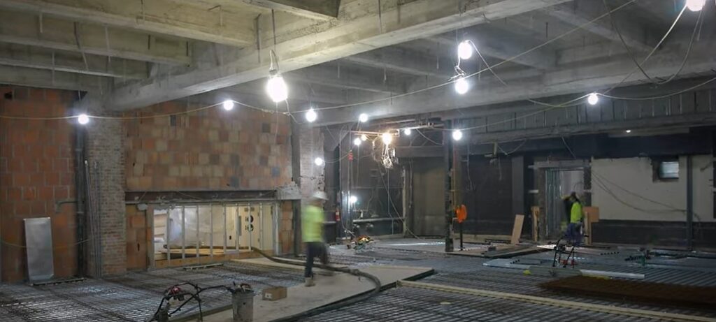 A construction zone inside a museum.